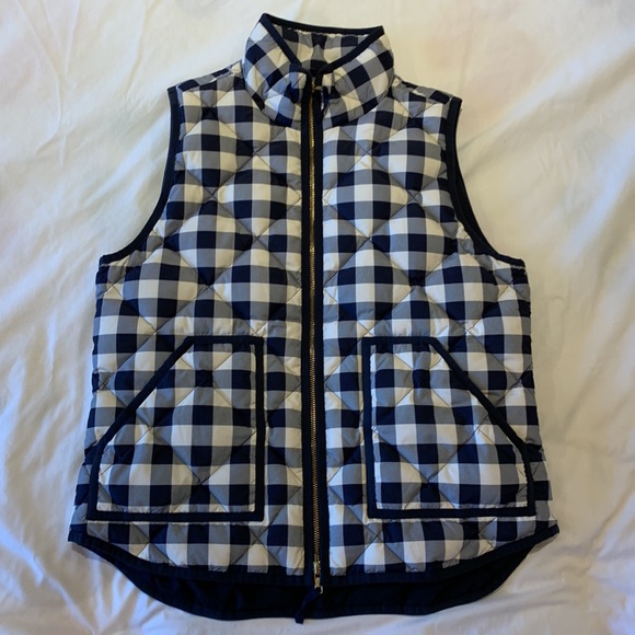 J. Crew Down Buffalo Check Puffer Vest Navy/White Medium EUC Reposhed - Picture 16 of 16